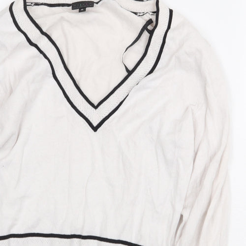 HIJKLM Womens White Cotton Pullover Sweatshirt Size M Pullover - Ribbed detailing
