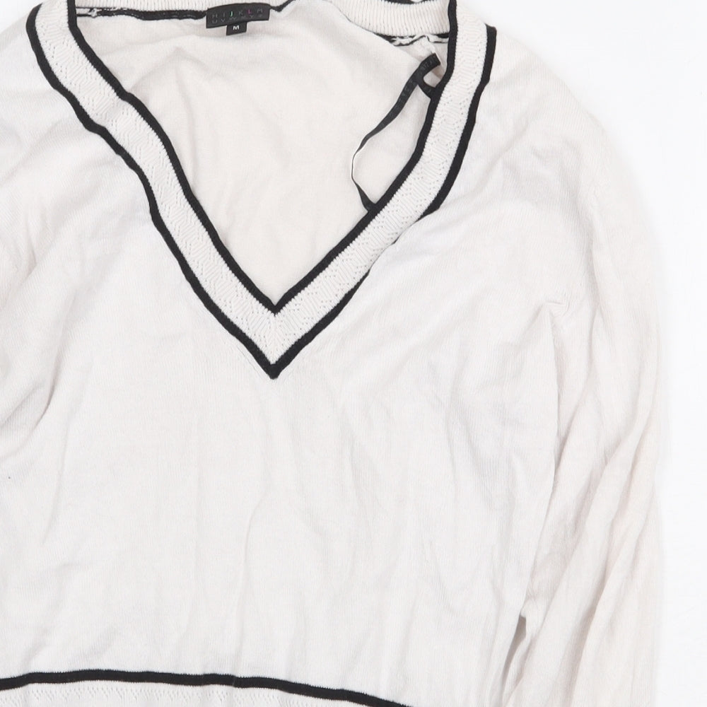 HIJKLM Womens White Cotton Pullover Sweatshirt Size M Pullover - Ribbed detailing