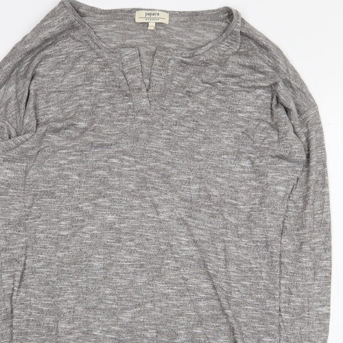 Papaya Womens Grey Viscose Basic T-Shirt Size 10 V-Neck