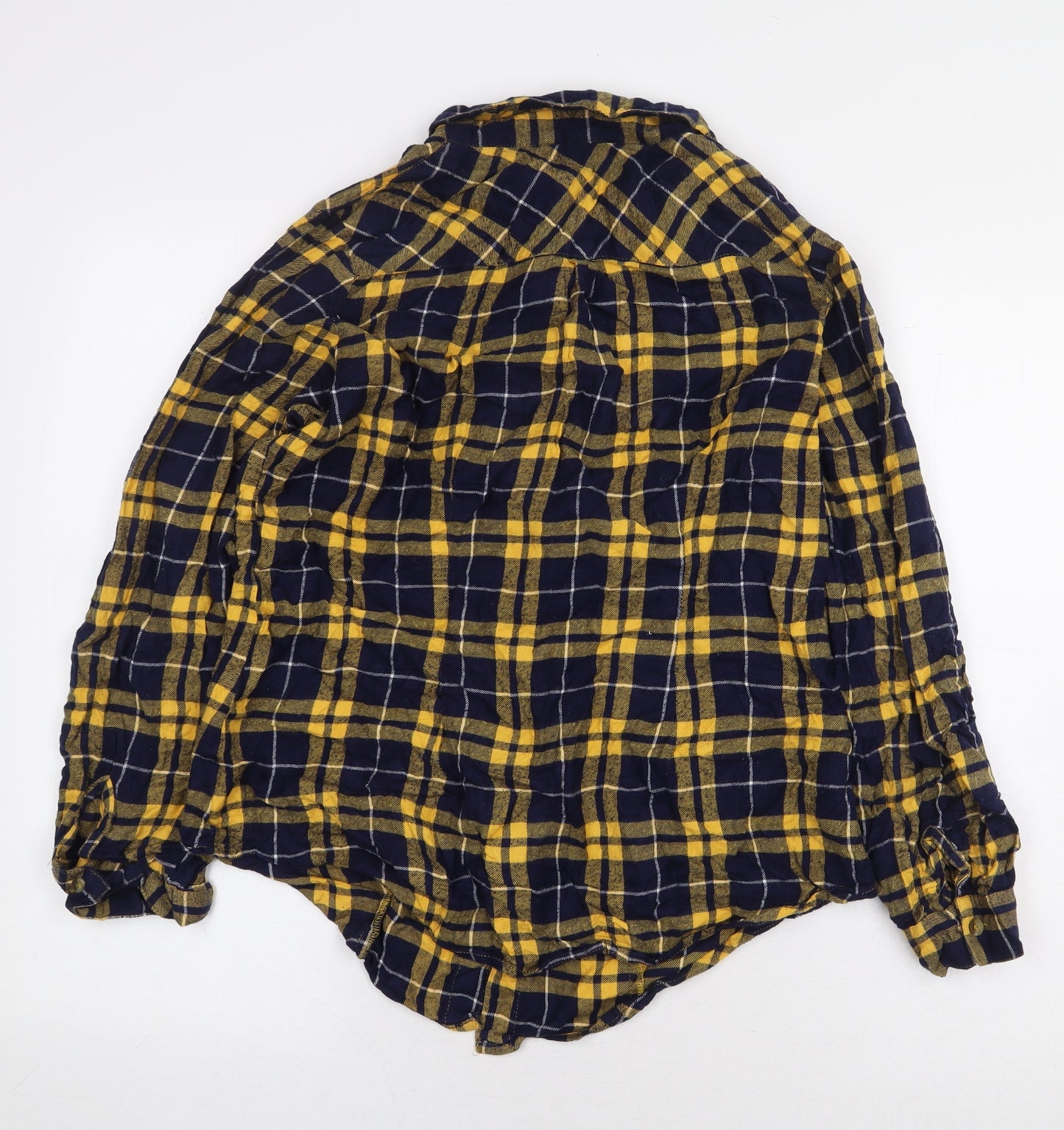 Select Womens Yellow Plaid 100% Cotton Basic Button-Up Size 14 Collared - Flannel Shirt
