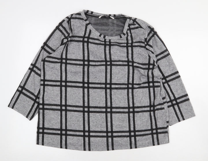 TU Womens Grey Check Polyester Pullover Sweatshirt Size 18 Pullover