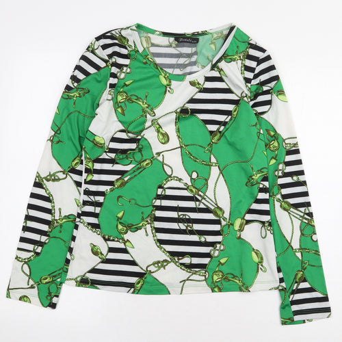 Boteli Womens Green Geometric Polyester Basic Blouse Size XL Boat Neck