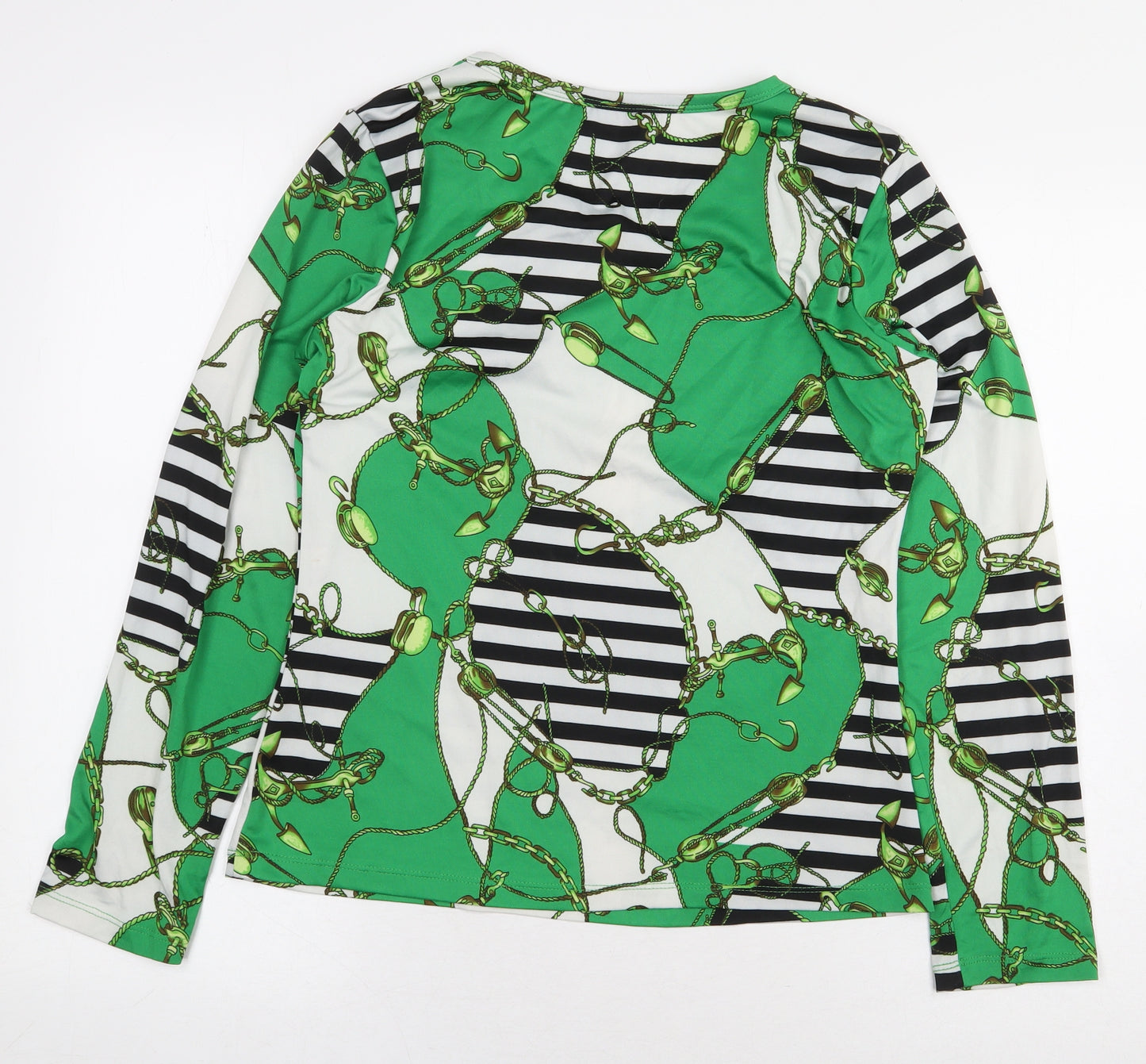 Boteli Womens Green Geometric Polyester Basic Blouse Size XL Boat Neck