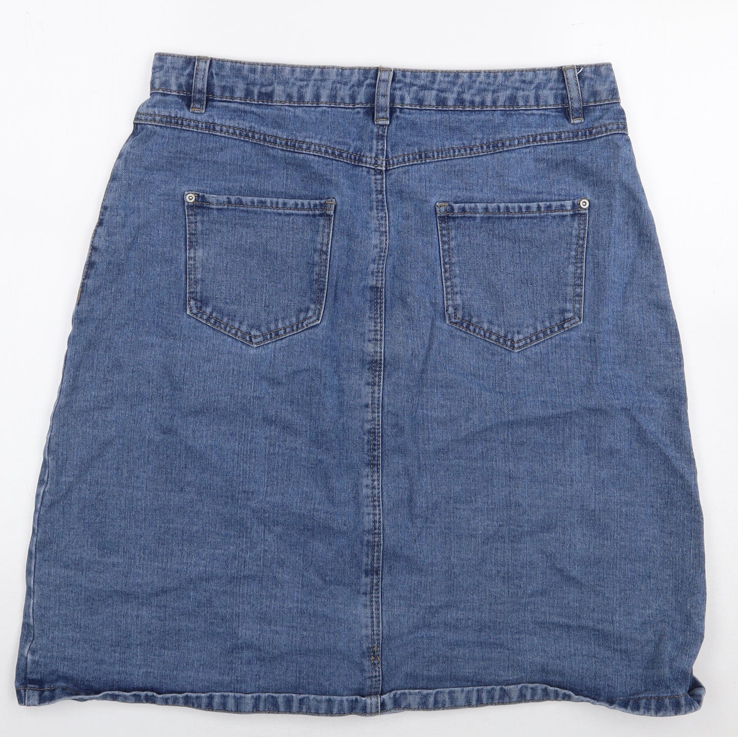 Papaya Womens Blue Cotton A-Line Skirt Size 14 Button