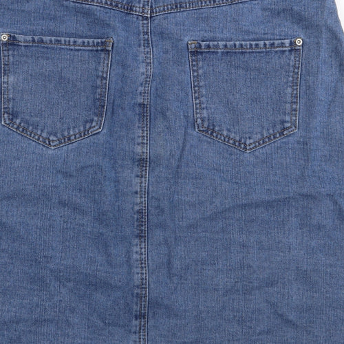 Papaya Womens Blue Cotton A-Line Skirt Size 14 Button