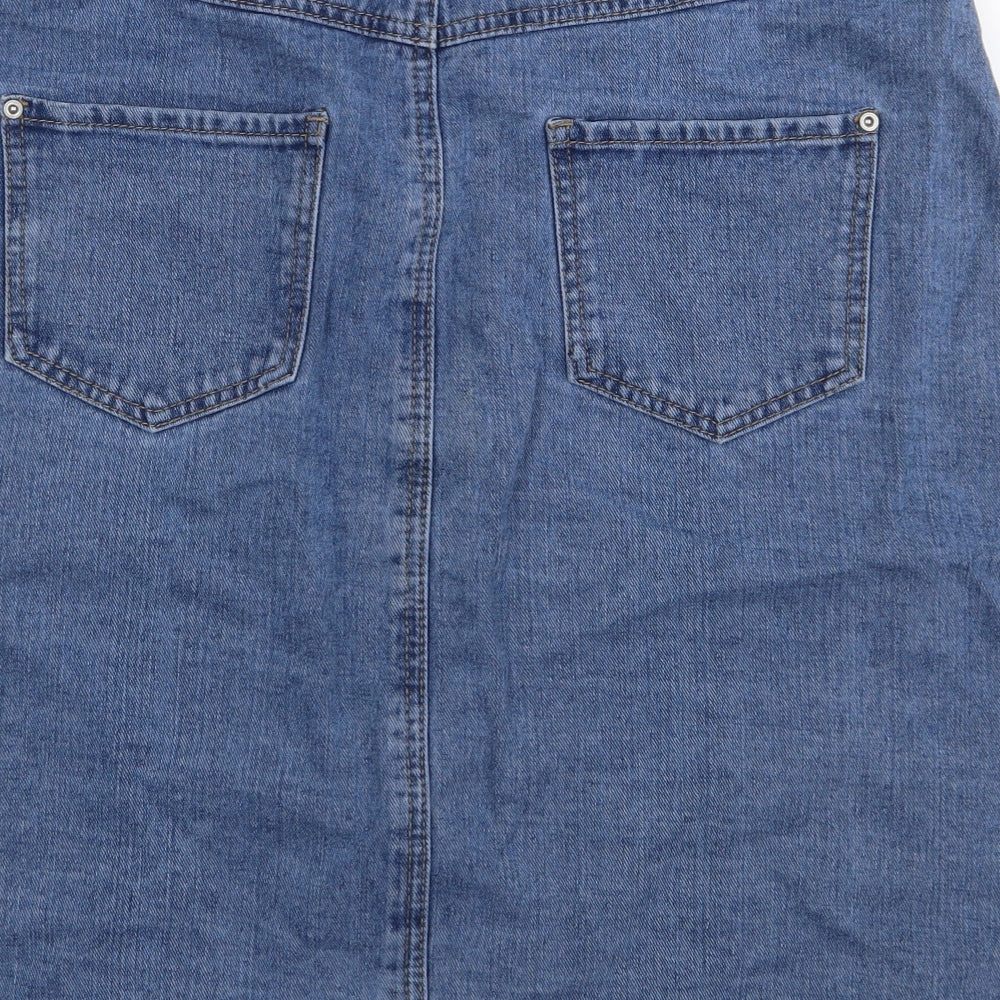 Papaya Womens Blue Cotton A-Line Skirt Size 14 Button