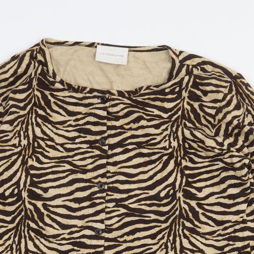 Liz Clairborne Womens Yellow Animal Print Cotton Basic Button-Up Size M Round Neck