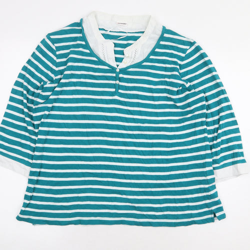 Damart Womens Green Striped Cotton Basic Blouse Size L V-Neck