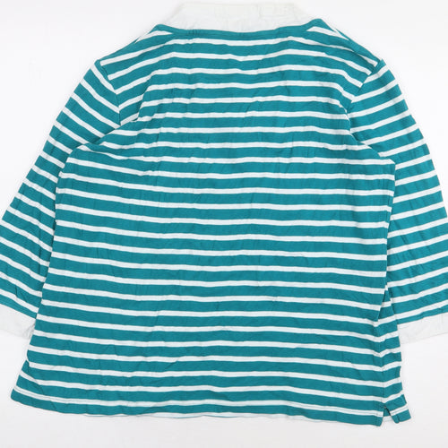 Damart Womens Green Striped Cotton Basic Blouse Size L V-Neck