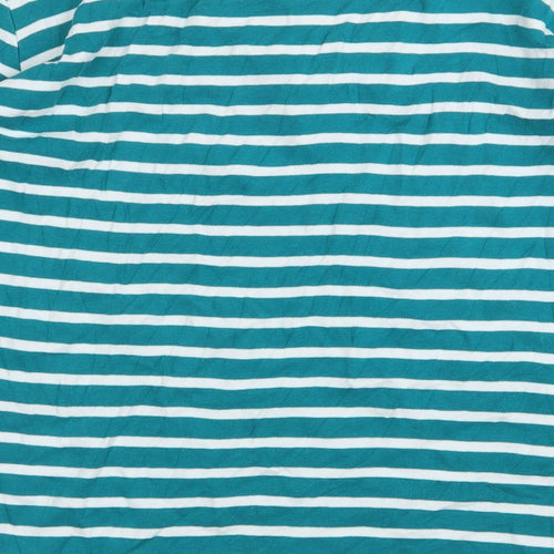 Damart Womens Green Striped Cotton Basic Blouse Size L V-Neck
