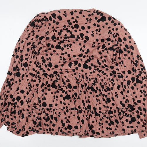 New Look Womens Pink Animal Print Viscose Basic Blouse Size 10 Round Neck