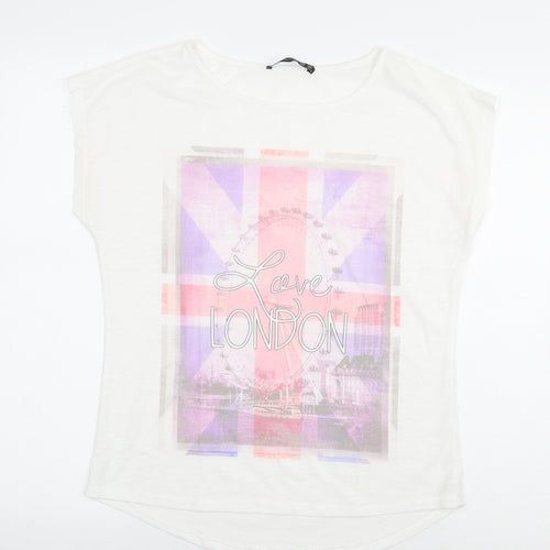 Atmosphere Womens White Cotton Basic T-Shirt Size 8 Boat Neck - London