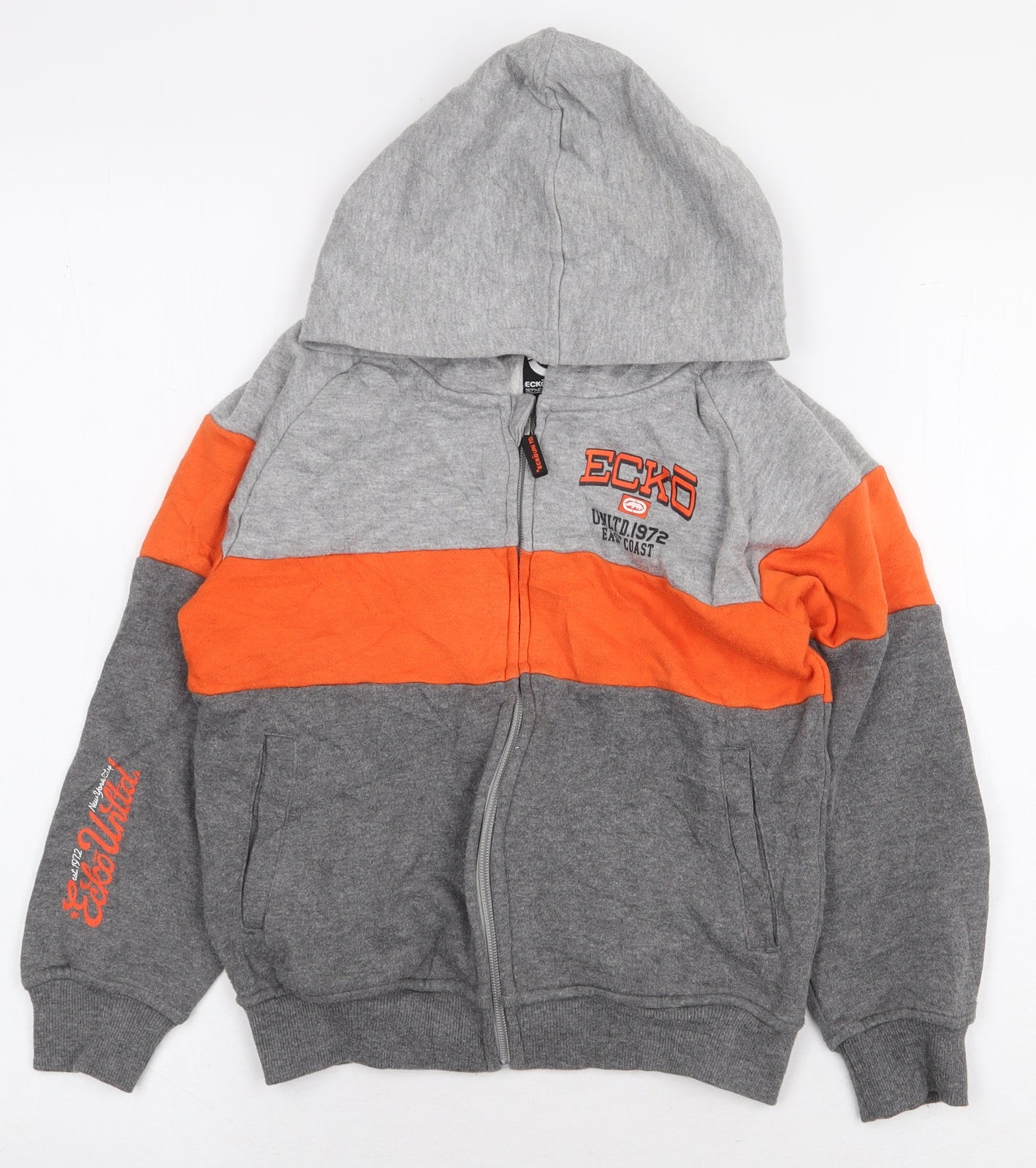 Ecko Unltd. Boys Grey Colourblock Polyester Full Zip Hoodie Size 6-7 Years Zip