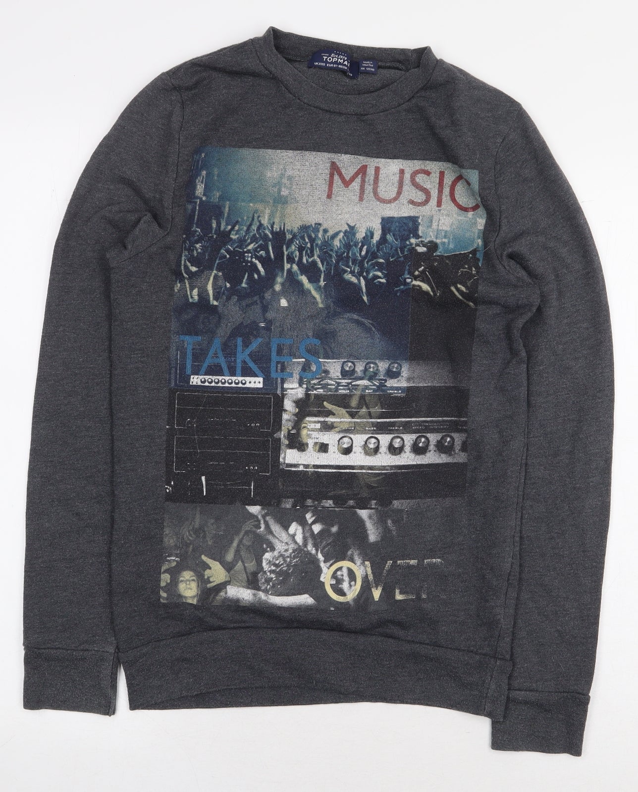 Topman Mens Grey Polyester Pullover Sweatshirt Size XS - Music Size XXS,