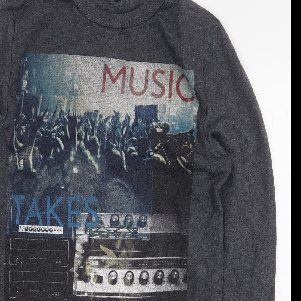 Topman Mens Grey Polyester Pullover Sweatshirt Size XS - Music Size XXS,