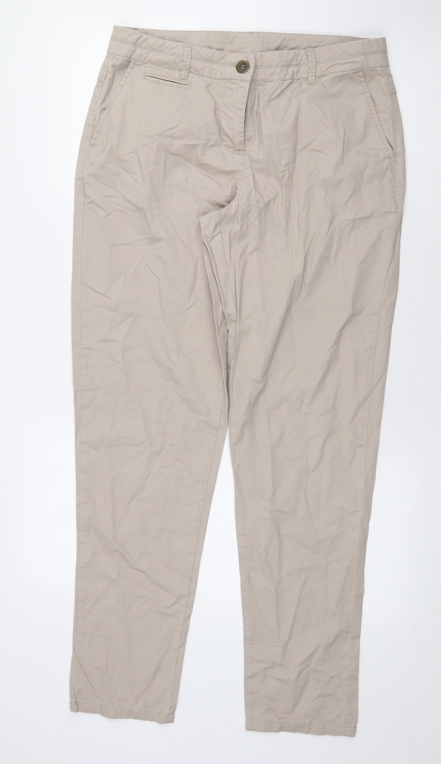 Wallis Womens Beige Cotton Chino Trousers Size 12 L30 in Regular Zip