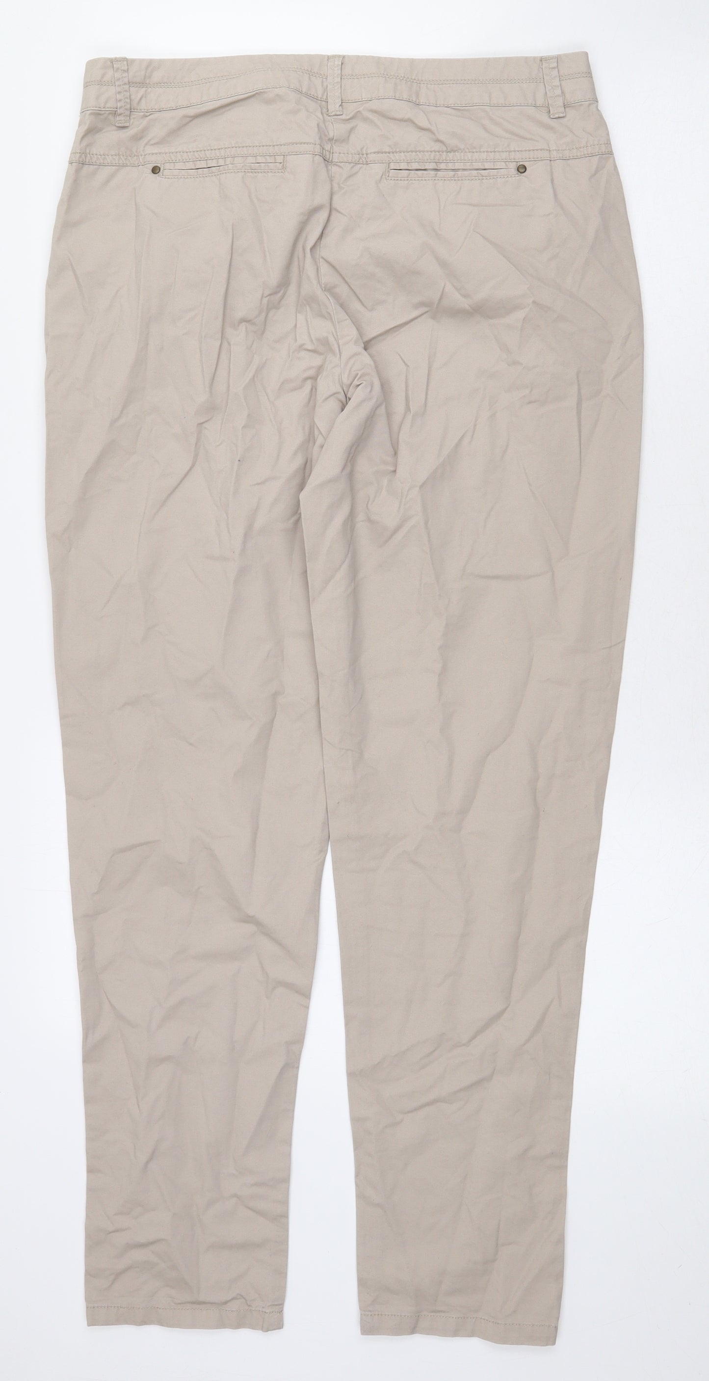 Wallis Womens Beige Cotton Chino Trousers Size 12 L30 in Regular Zip