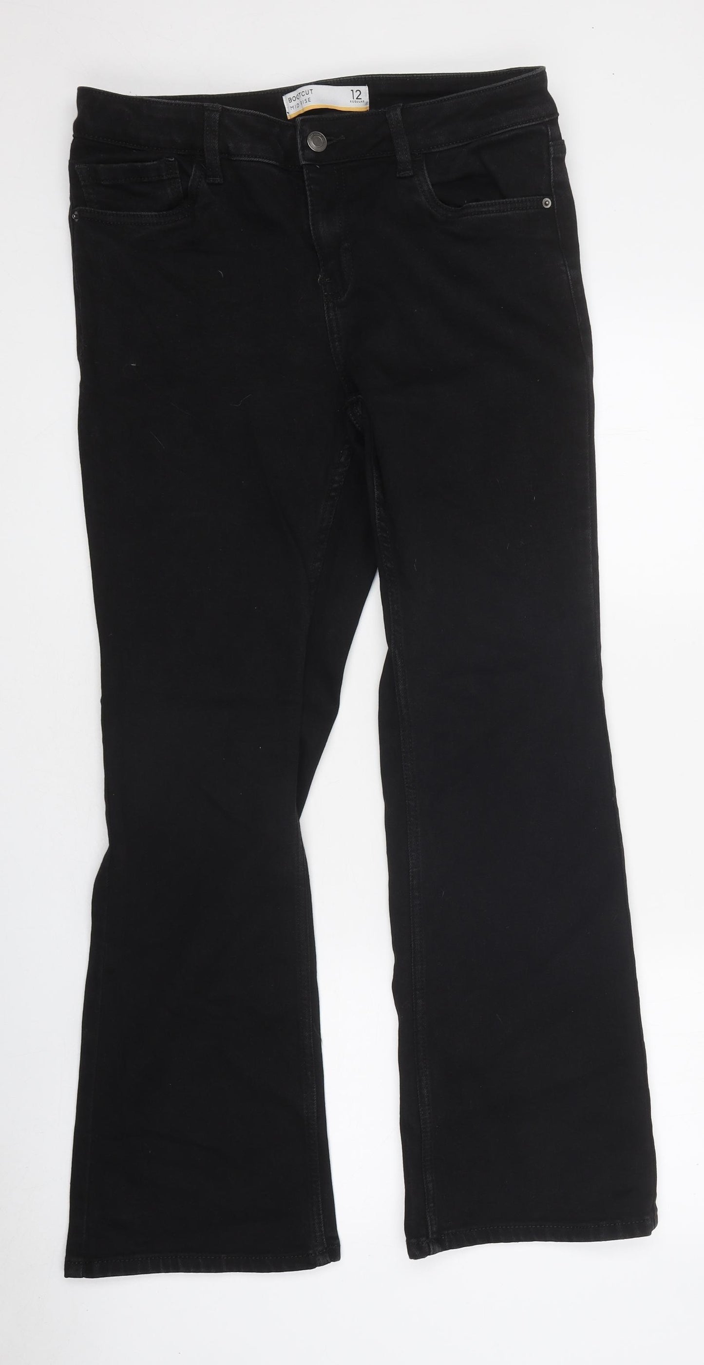 NEXT Womens Black 100% Cotton Bootcut Jeans Size 12 L31 in Regular Zip