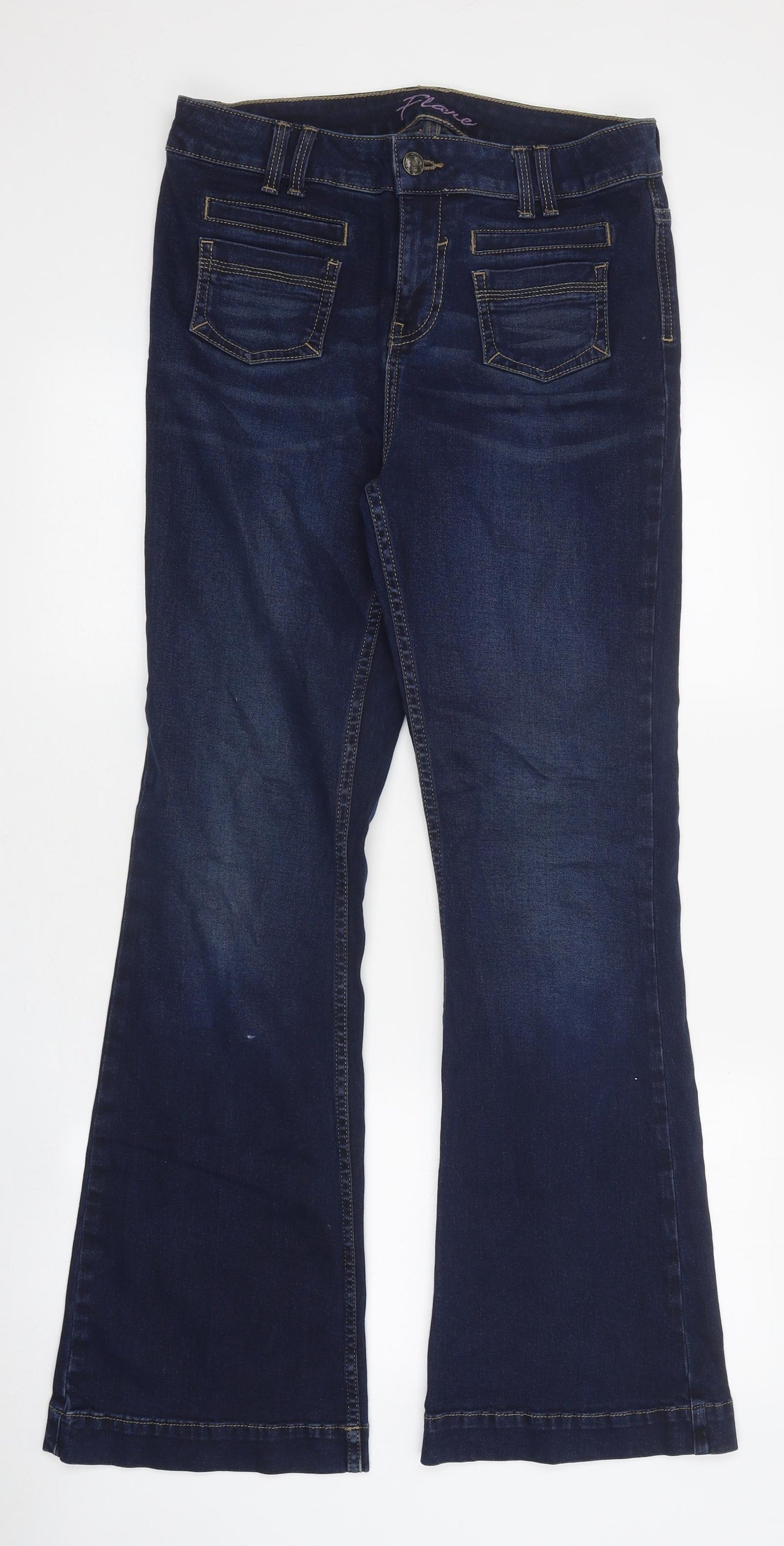 NEXT Womens Blue 100% Cotton Flared Jeans Size 12 L32 in Regular Zip