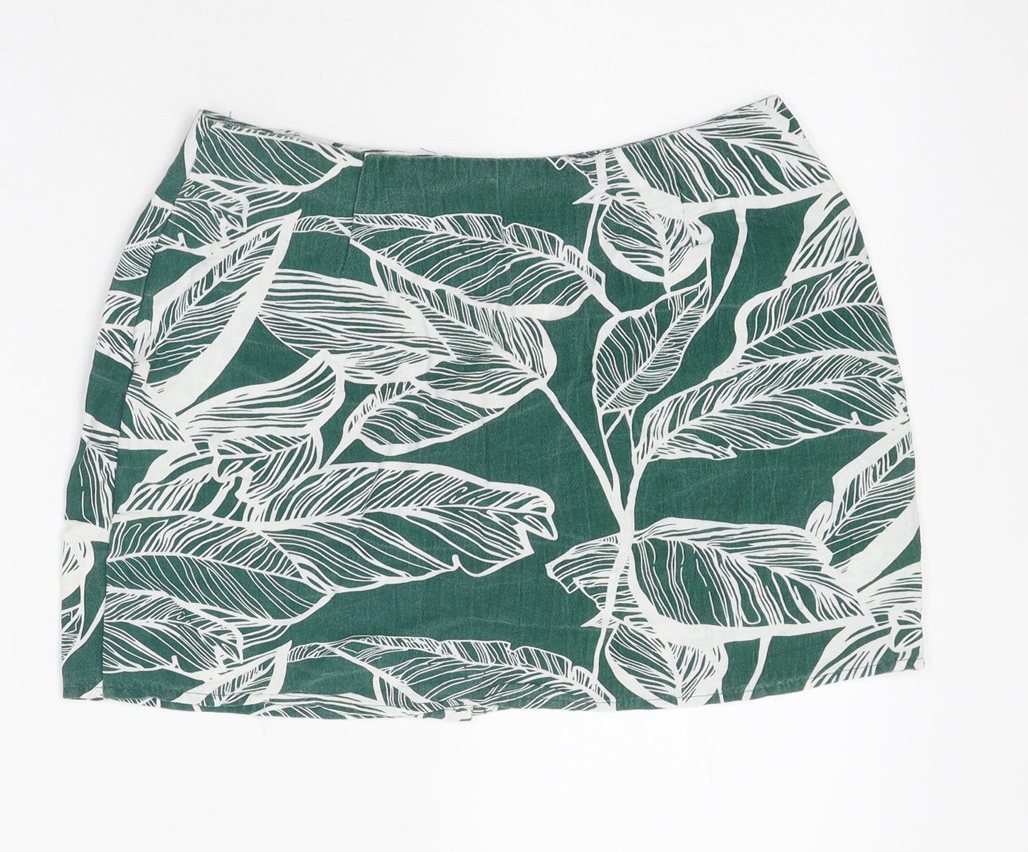 Preworn Womens Green Floral Polyester Mini Skirt Size M Button