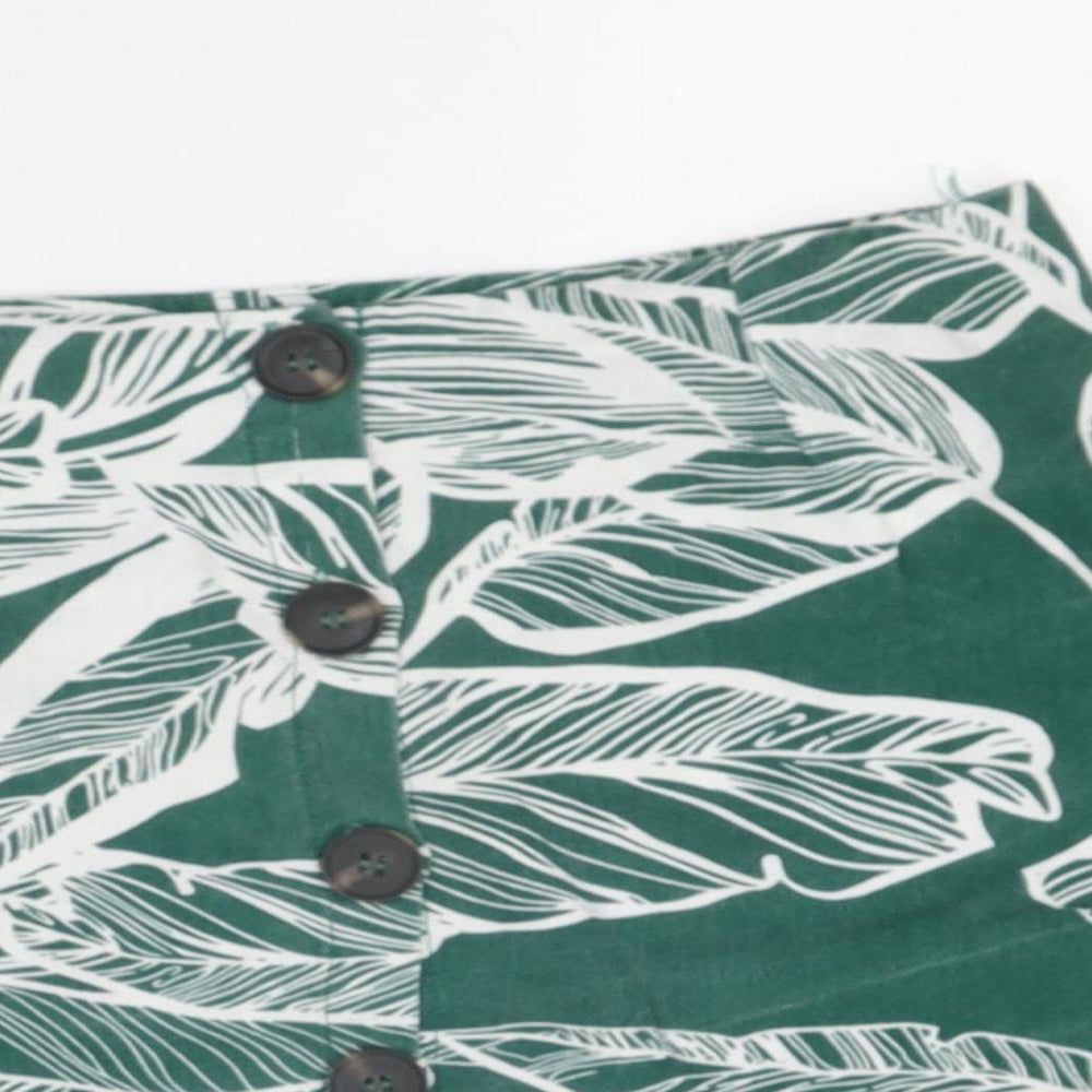 Preworn Womens Green Floral Polyester Mini Skirt Size M Button
