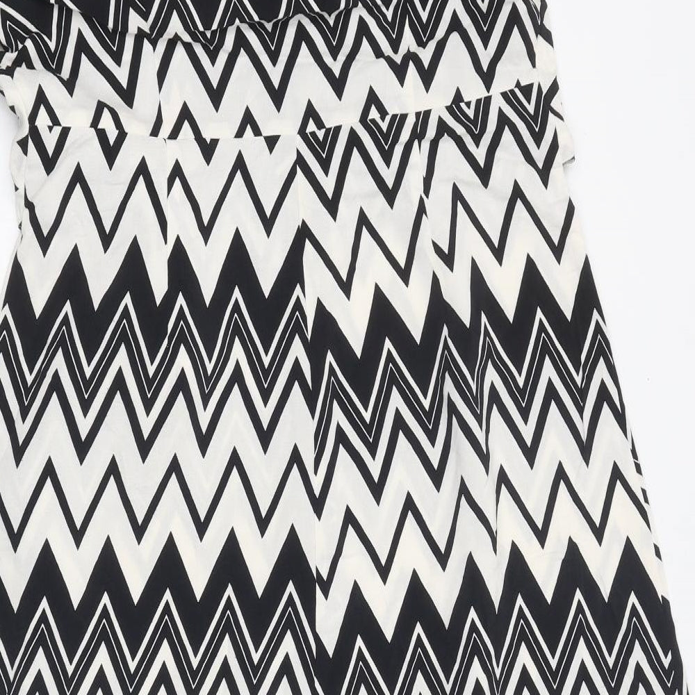 Marks and Spencer Womens Black Geometric Polyester Shirt Dress Size 12 Collared Button