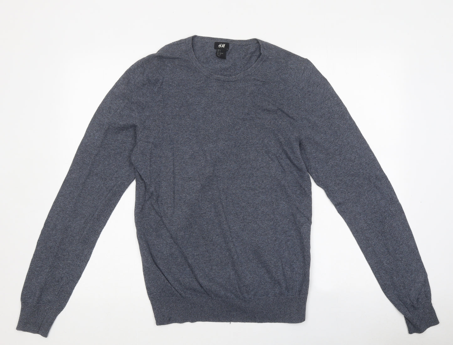 H&M Mens Grey Round Neck Cotton Pullover Jumper Size M
