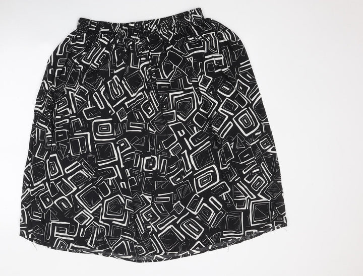 Preworn Womens Black Geometric Polyester A-Line Skirt One Size