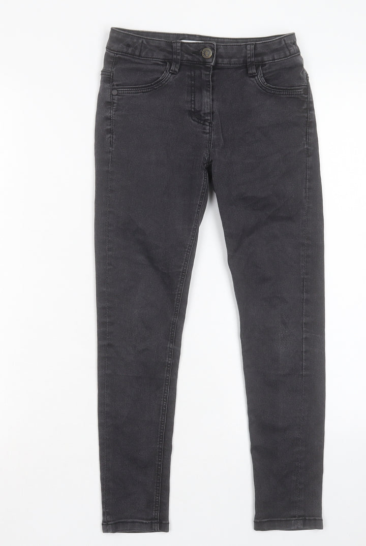 Marks and Spencer Girls Black Cotton Skinny Jeans Size 9 Years Regular Button