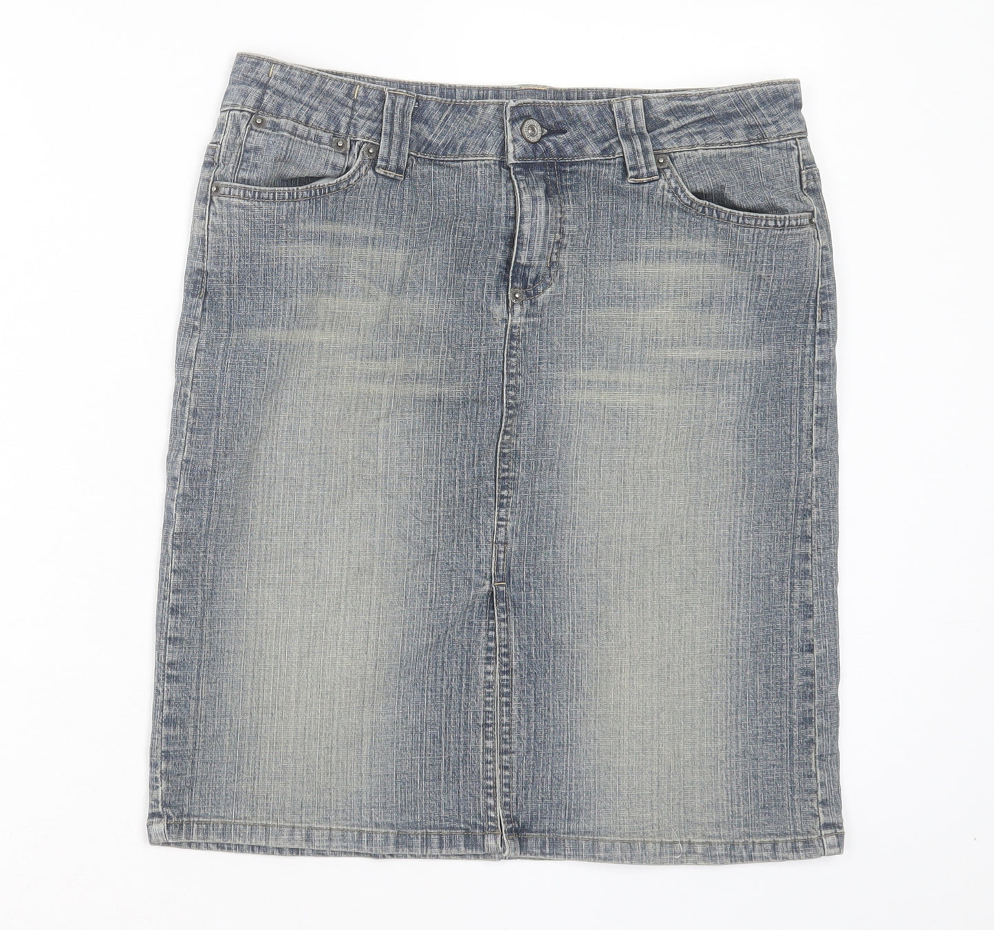 Topshop Womens Blue Cotton Straight & Pencil Skirt Size 10 Button