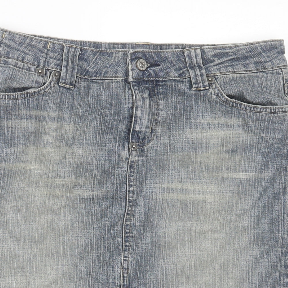 Topshop Womens Blue Cotton Straight & Pencil Skirt Size 10 Button