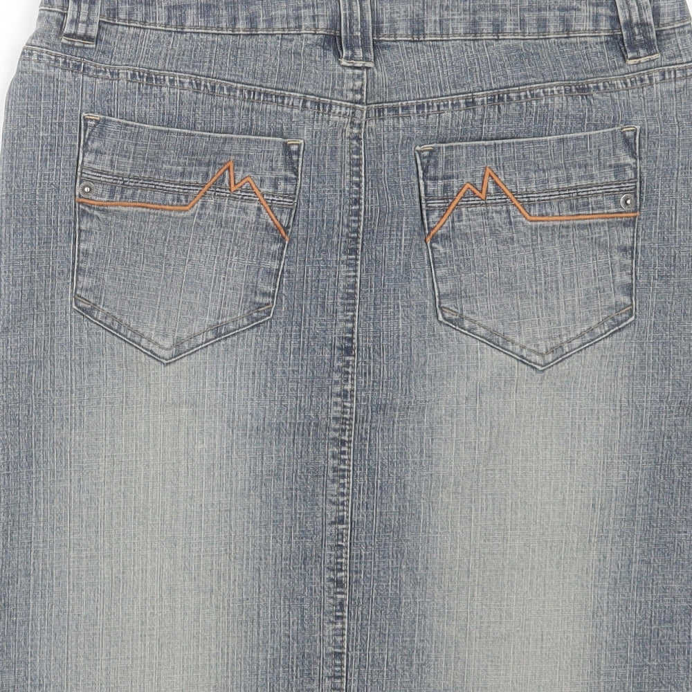 Topshop Womens Blue Cotton Straight & Pencil Skirt Size 10 Button