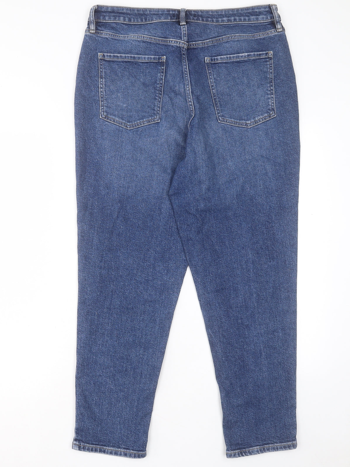 F&F Womens Blue Cotton Boyfriend Jeans Size 14 L28 in Regular Button