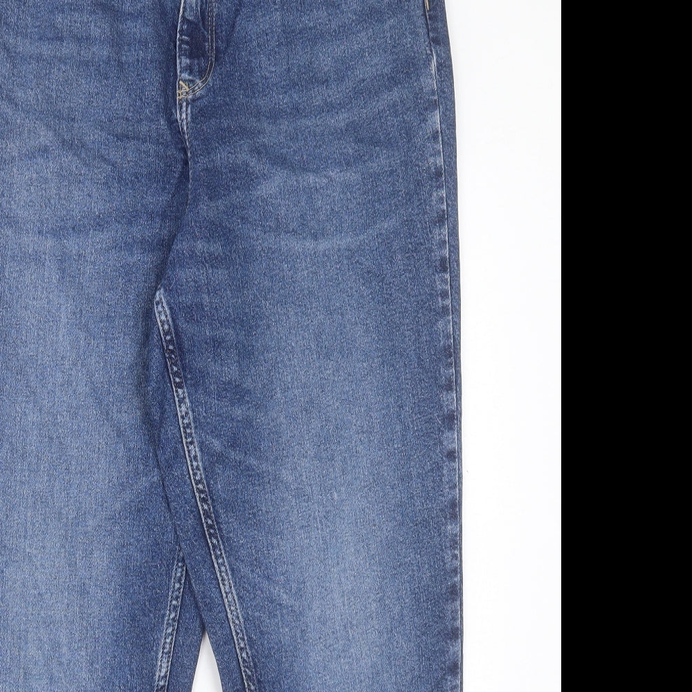 F&F Womens Blue Cotton Boyfriend Jeans Size 14 L28 in Regular Button