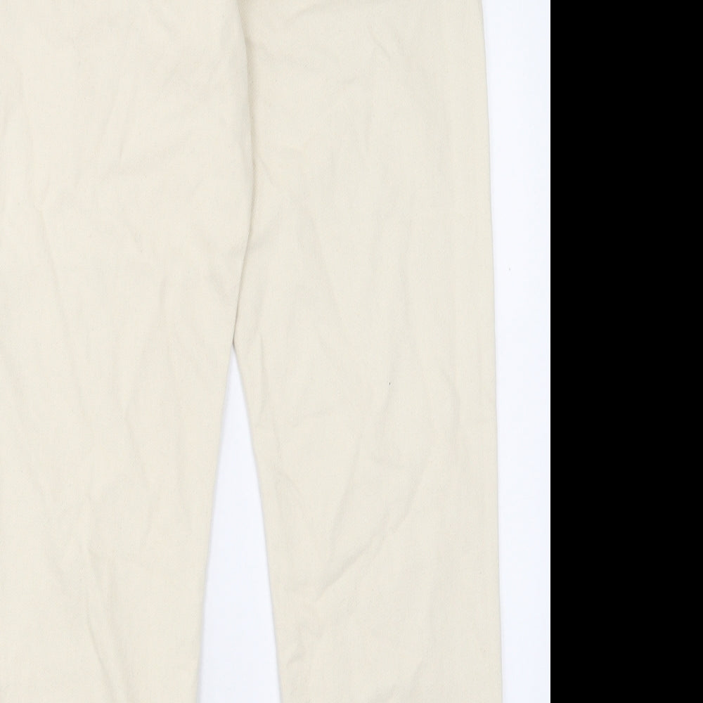 Denim & Co. Womens Ivory Cotton Straight Jeans Size 12 L28 in Regular Button
