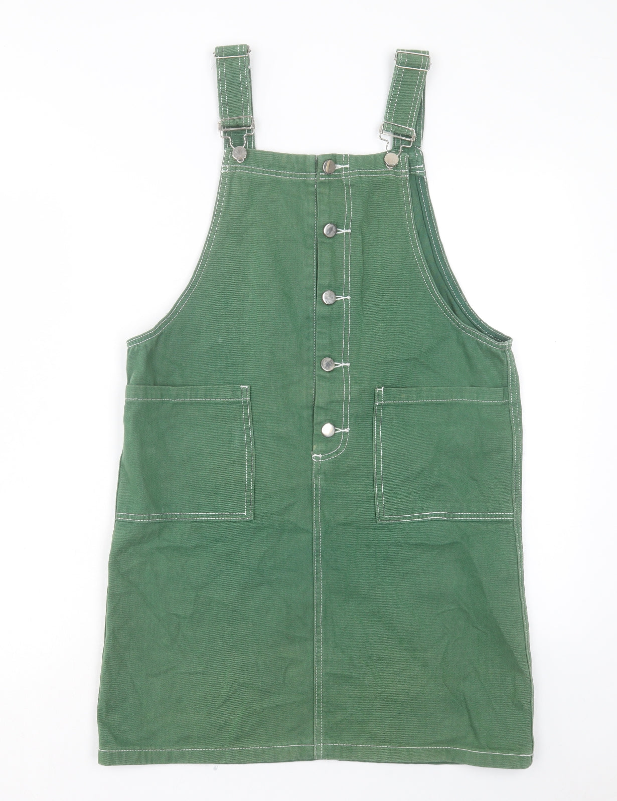 Sleepy Bunny Womens Green Cotton Pinafore/Dungaree Dress Size M Square Neck Button