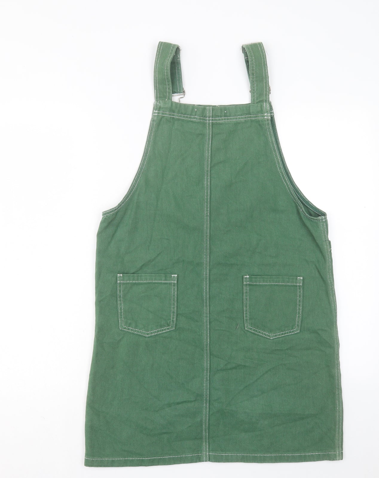Sleepy Bunny Womens Green Cotton Pinafore/Dungaree Dress Size M Square Neck Button