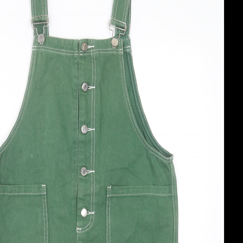 Sleepy Bunny Womens Green Cotton Pinafore/Dungaree Dress Size M Square Neck Button