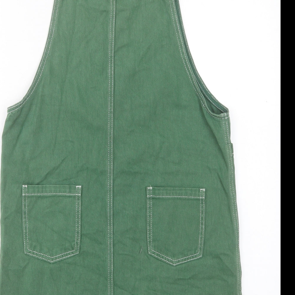 Sleepy Bunny Womens Green Cotton Pinafore/Dungaree Dress Size M Square Neck Button
