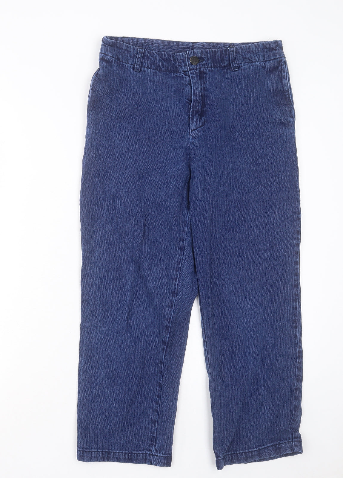 Monkl Womens Blue Striped Cotton Cropped Jeans Size 8 L23 in Regular Button