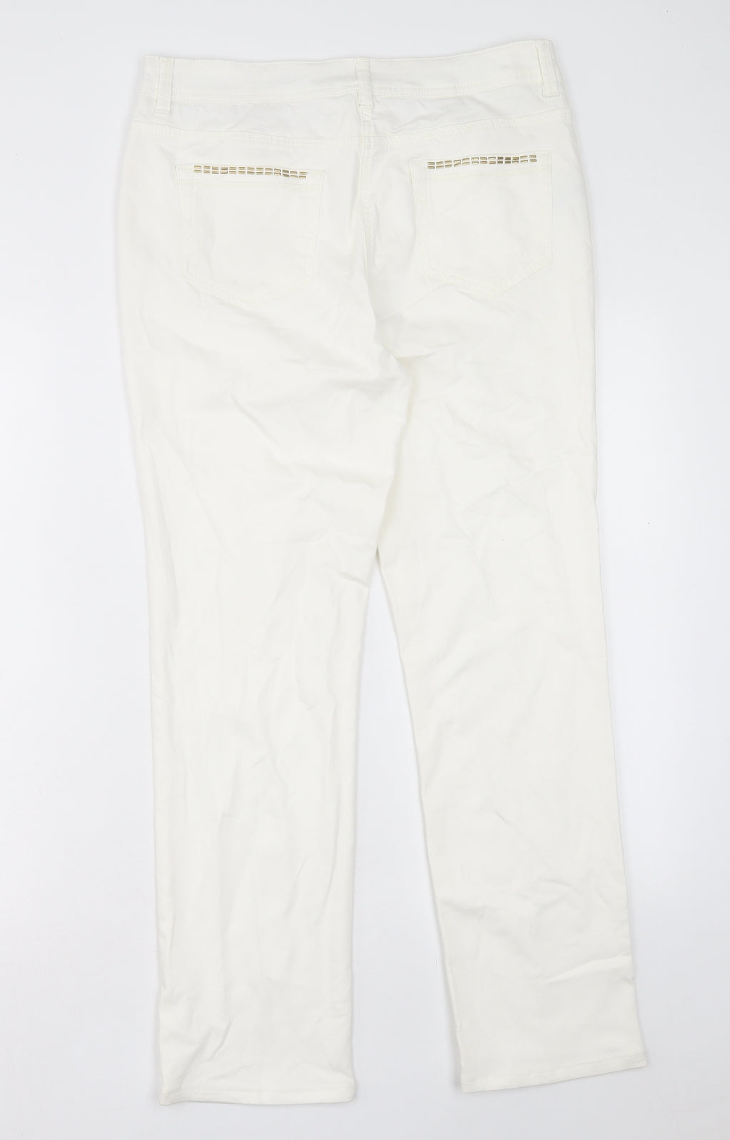 Per Una Womens White Cotton Straight Jeans Size 12 L28 in Regular Button