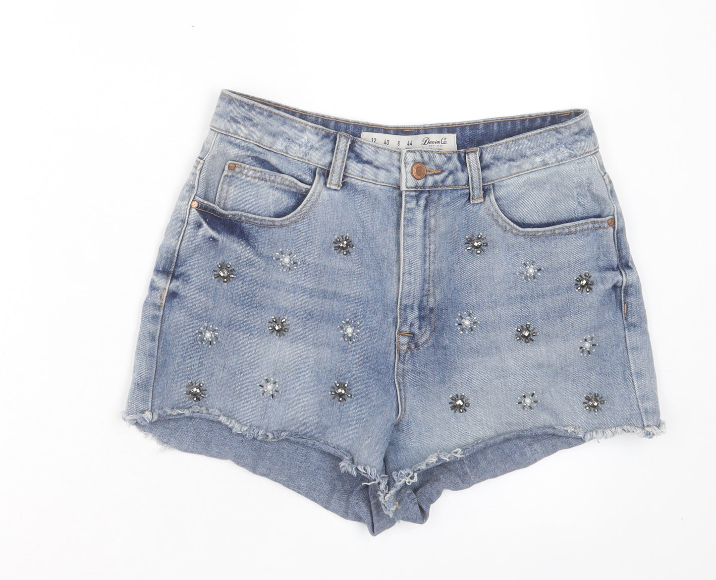 Denim & Co. Womens Blue Cotton Boyfriend Shorts Size 12 L3 in Regular Button