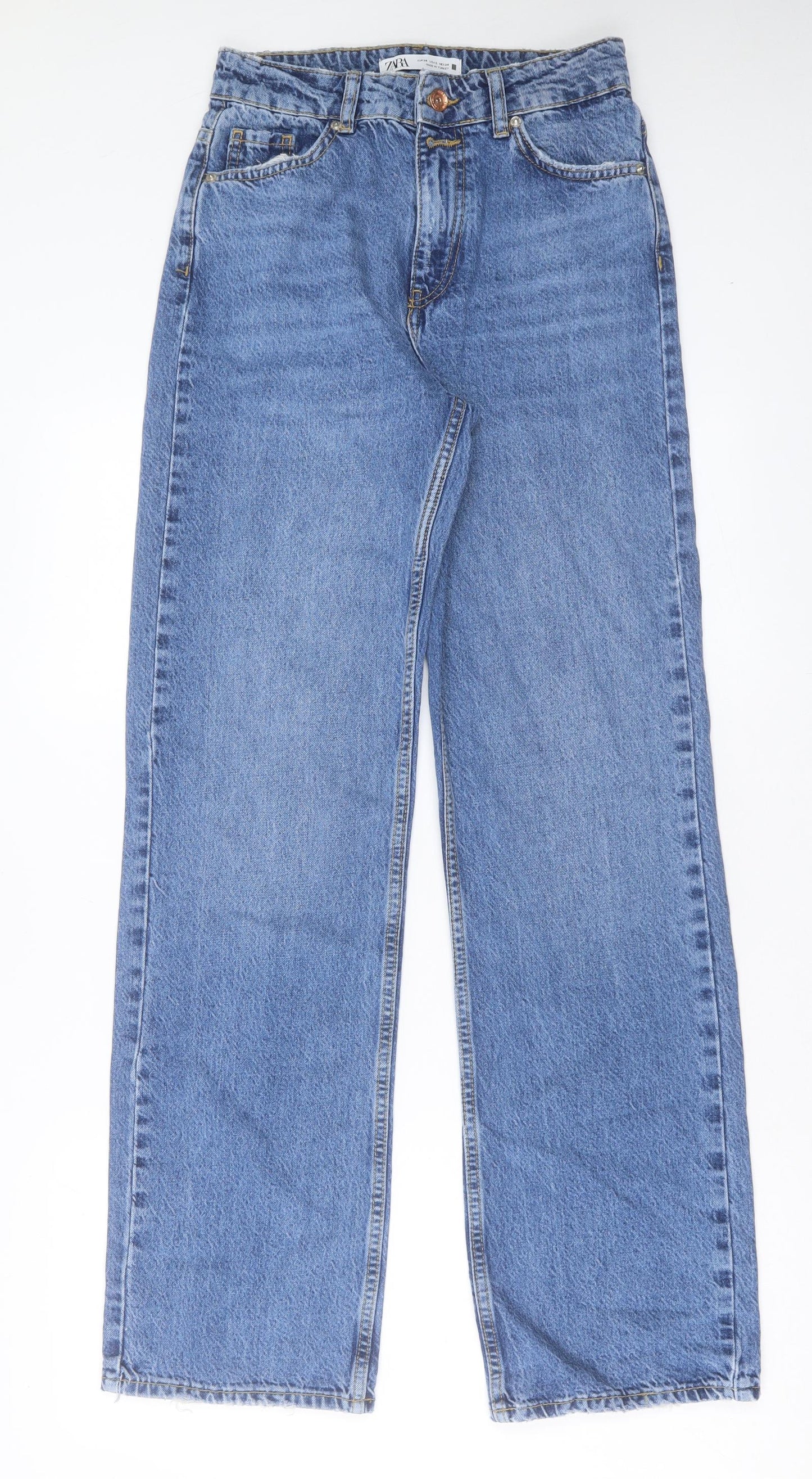 Zara Womens Blue Cotton Straight Jeans Size 6 L32 in Regular Button