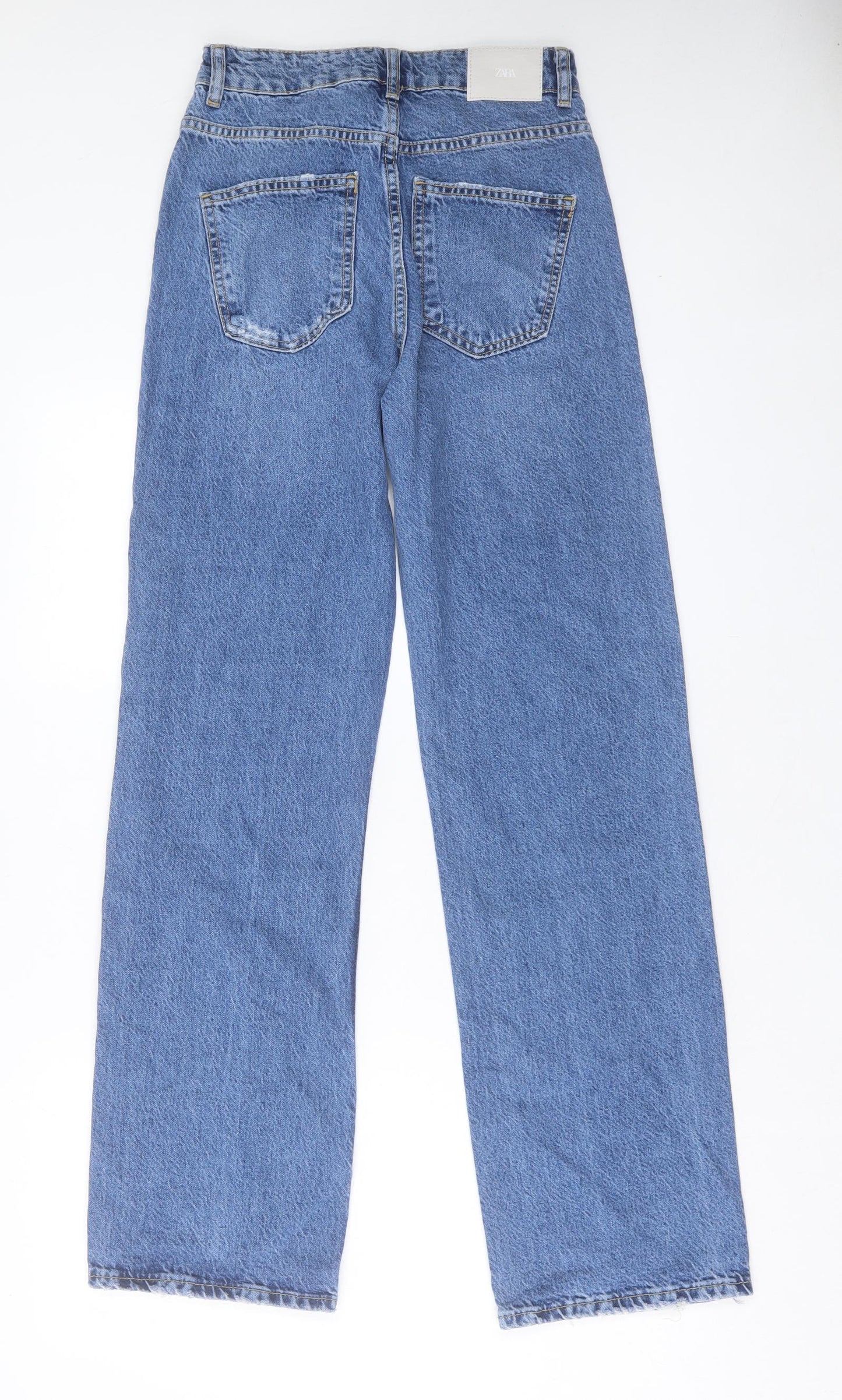 Zara Womens Blue Cotton Straight Jeans Size 6 L32 in Regular Button