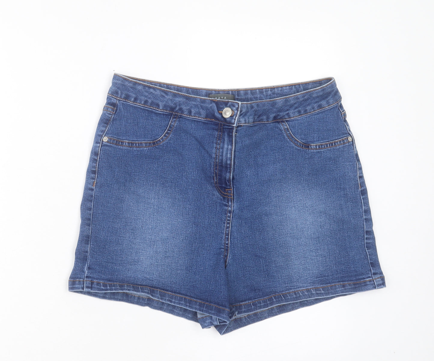Papaya Womens Blue Cotton Boyfriend Shorts Size 14 L3 in Regular Button