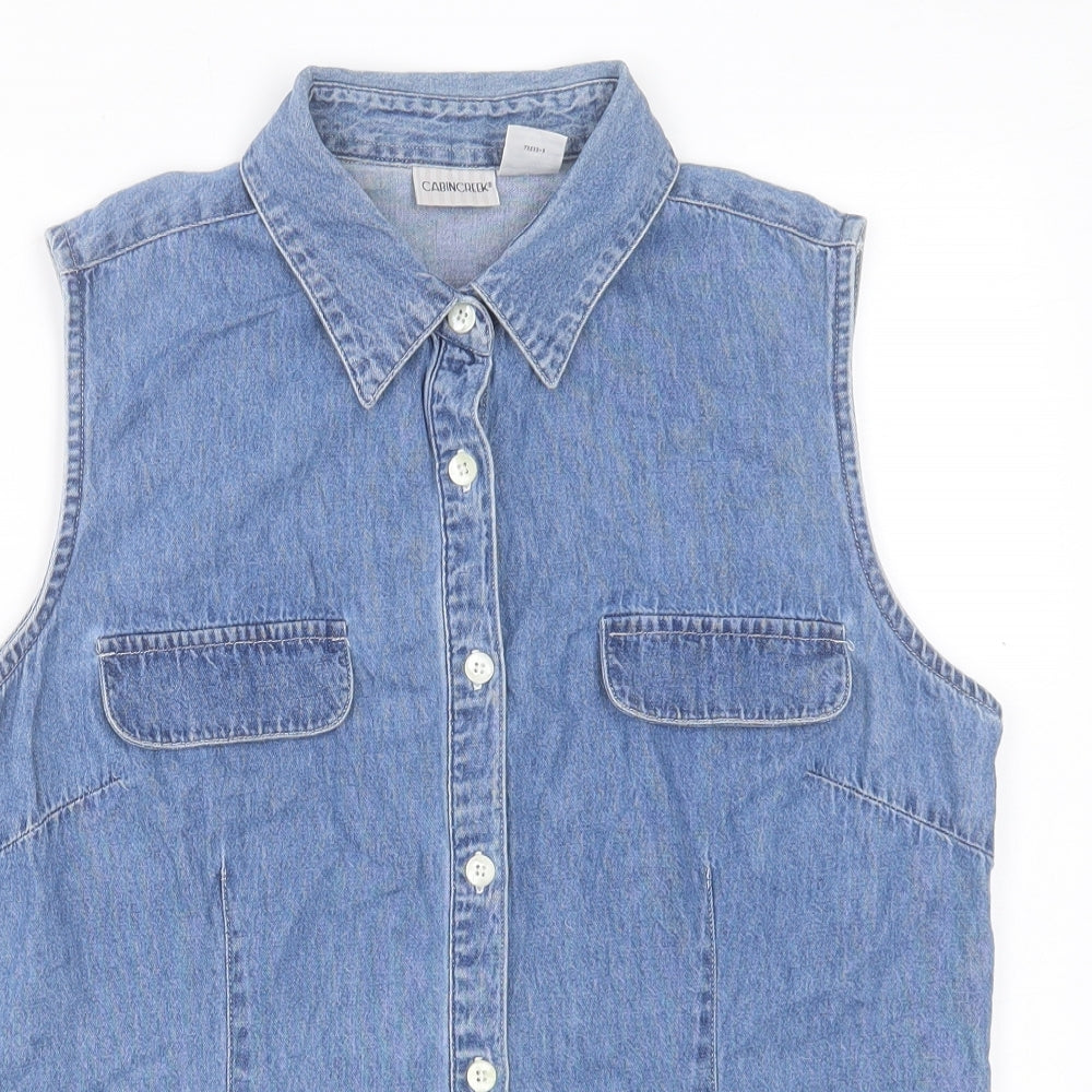 Cabin Creek Womens Blue Cotton Basic Button-Up Size M Collared