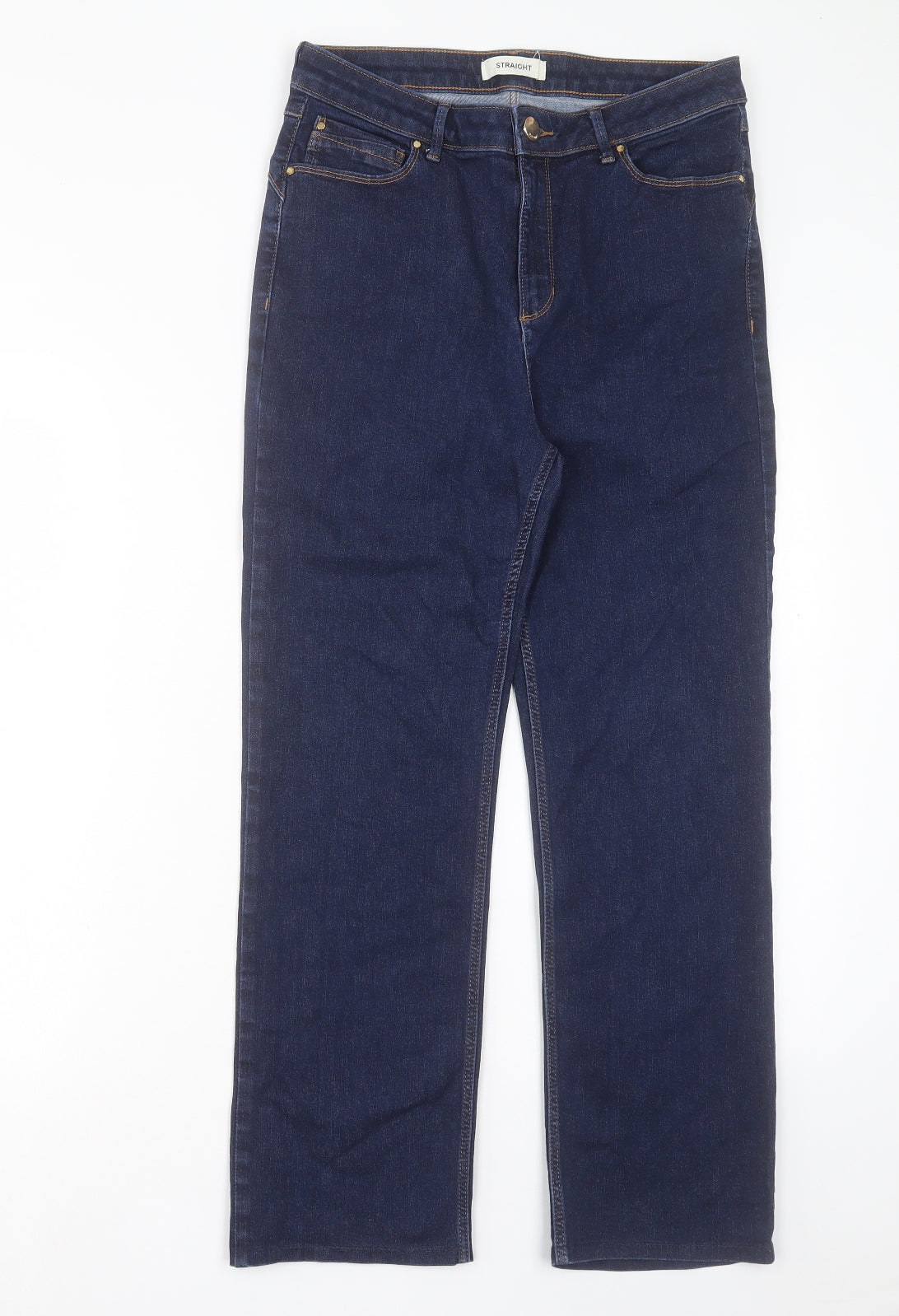 Marks and Spencer Womens Blue Cotton Straight Jeans Size 12 L26 in Regular Button