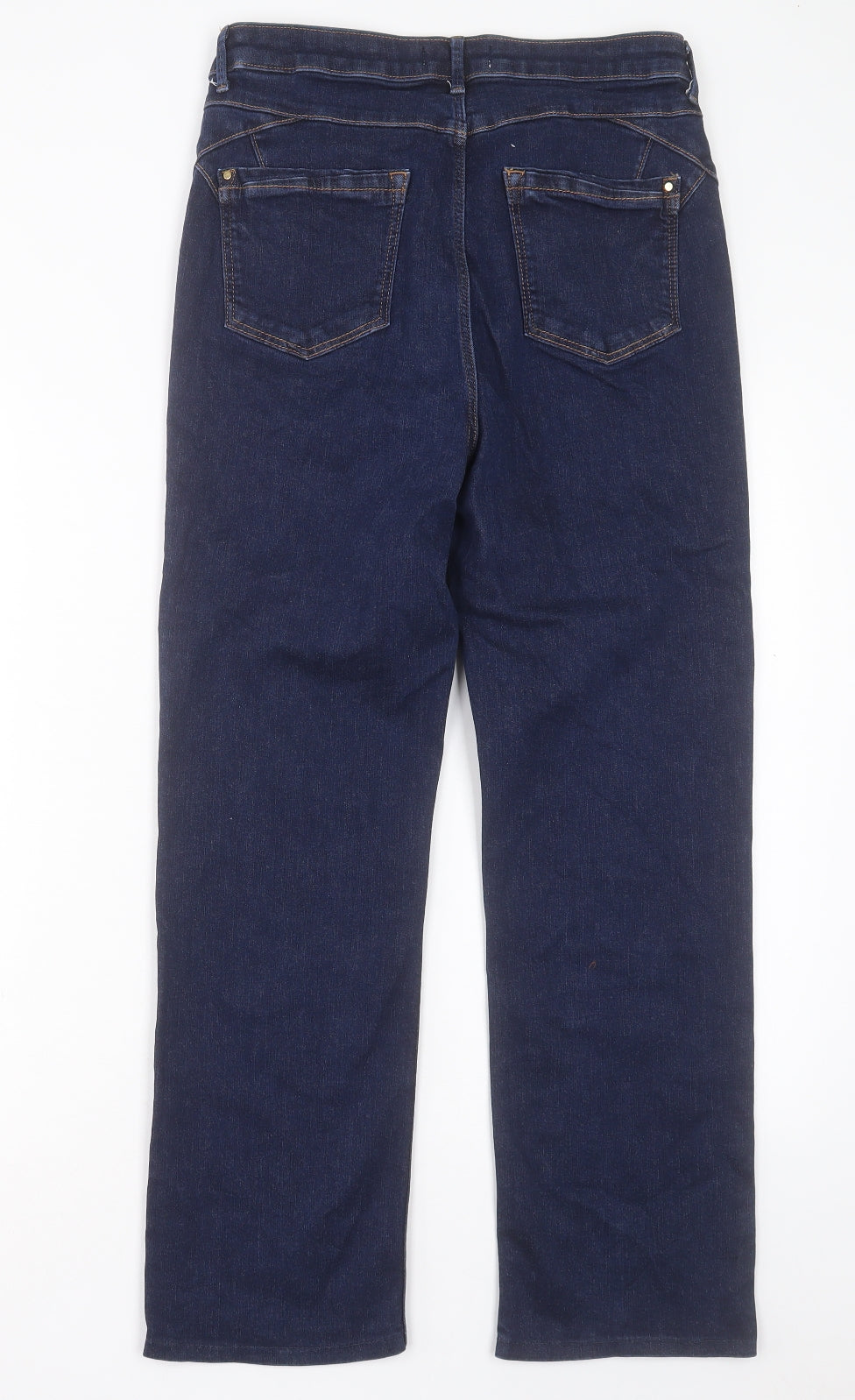 Marks and Spencer Womens Blue Cotton Straight Jeans Size 12 L26 in Regular Button