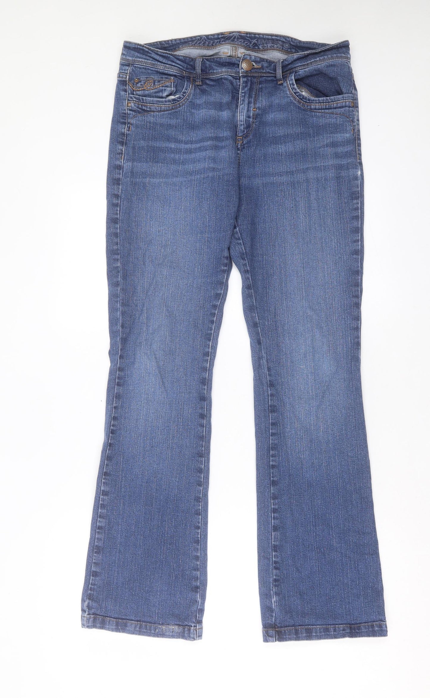 Marks and Spencer Womens Blue Cotton Bootcut Jeans Size 12 L31 in Slim Button