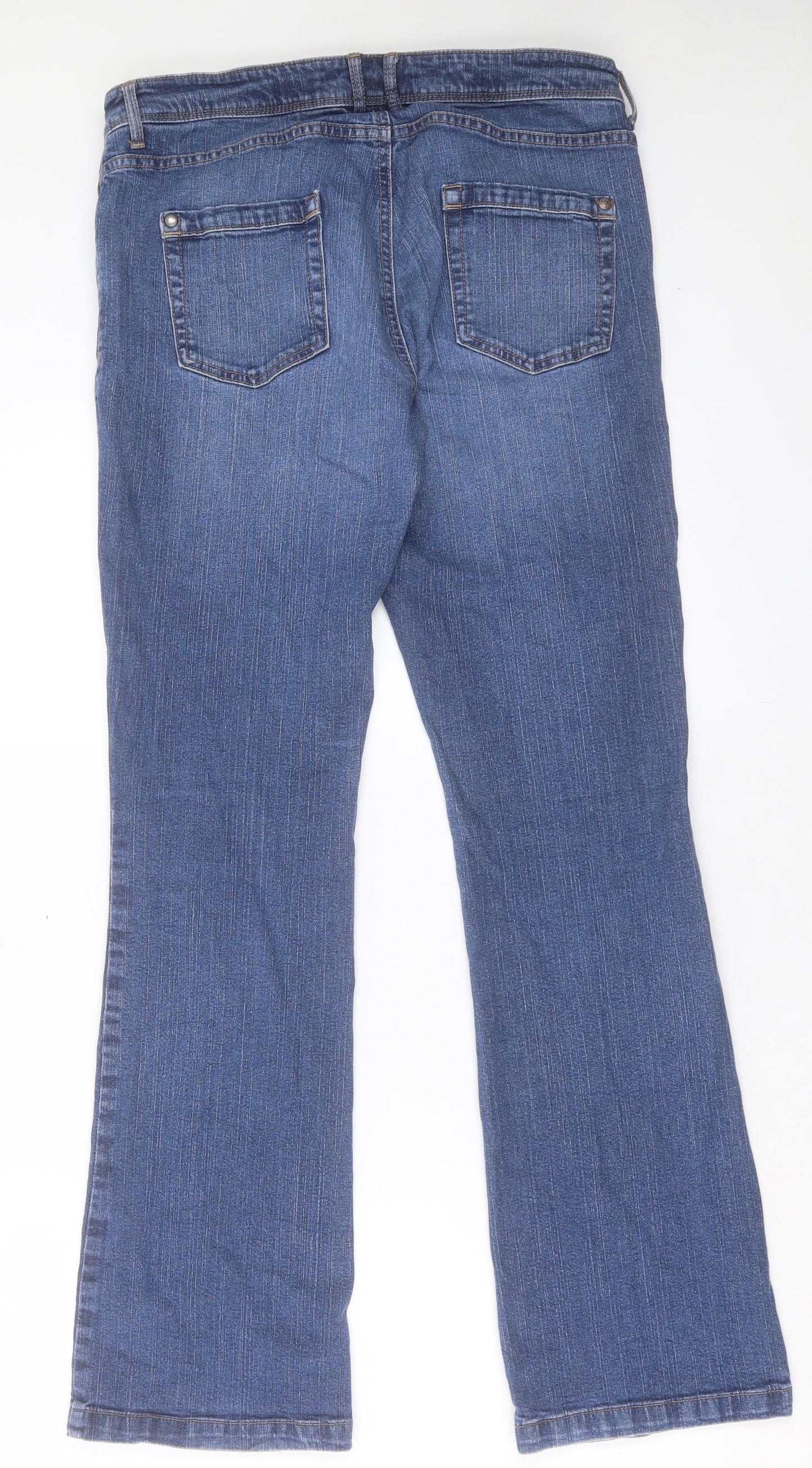 Marks and Spencer Womens Blue Cotton Bootcut Jeans Size 12 L31 in Slim Button